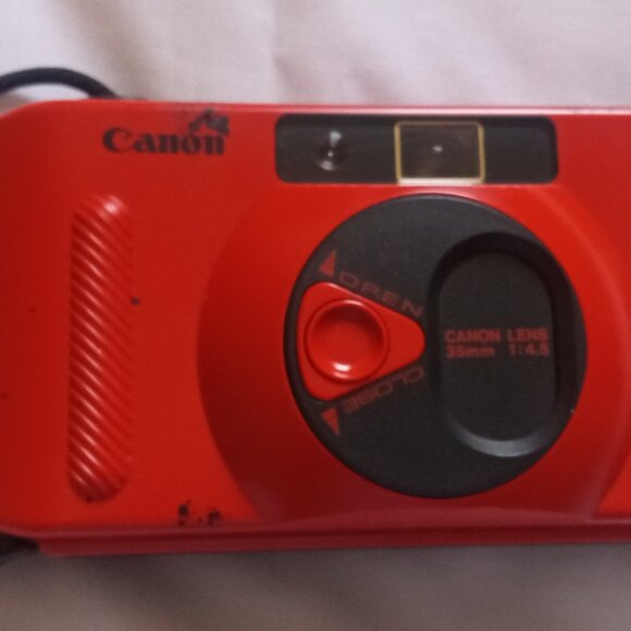 Canon Snappy S Film Camera 35mm, Lens 1:4.5 W/ Pouch, Red, As Is For Parts, Vntg - Picture 1 of 5
